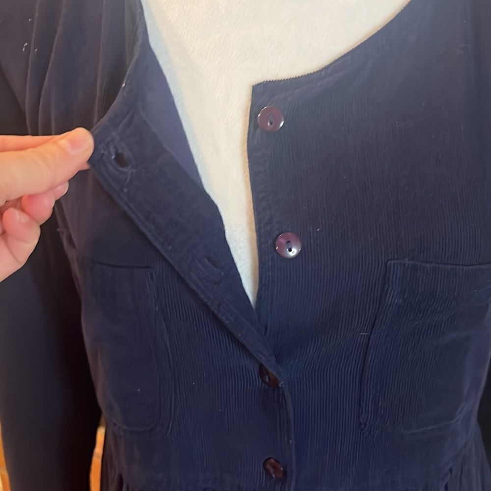 Persaman Navy Blue Corduroy Long Sleeve Empire Waist Dress, size M - Picture 3 of 10